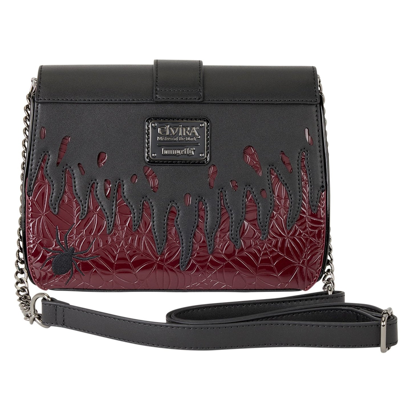 🕷️👜 Sac Bandoulière Loungefly – Elvira Mistress of the Dark – Spiderweb Flames – 24,13 x 10,16 x 17,78 cm 🖤🔥