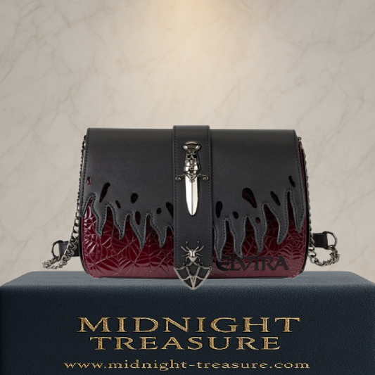 🕷️👜 Sac Bandoulière Loungefly – Elvira Mistress of the Dark – Spiderweb Flames – 24,13 x 10,16 x 17,78 cm 🖤🔥