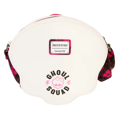 Sac Loungefly – Monster High – Ghoul Squad – 24 x 29,2 x 10,1 cm. Sac en forme de tête de mort avec nœud rose et bandoulière tartan. Un accessoire original pour les fans de Monster High.