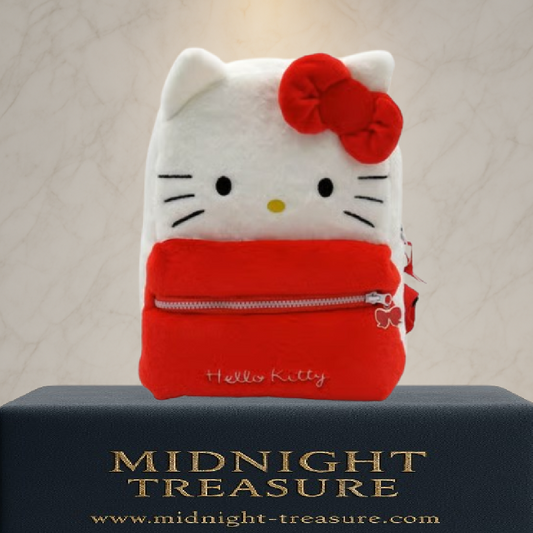 Sac à dos Hello Kitty – Fourrure blanche – 30 x 22 cm – Sanrio. Design peluche avec nœud rose, visage brodé et finitions kawaii. Un accessoire tendre et pratique pour les fans de Hello Kitty.