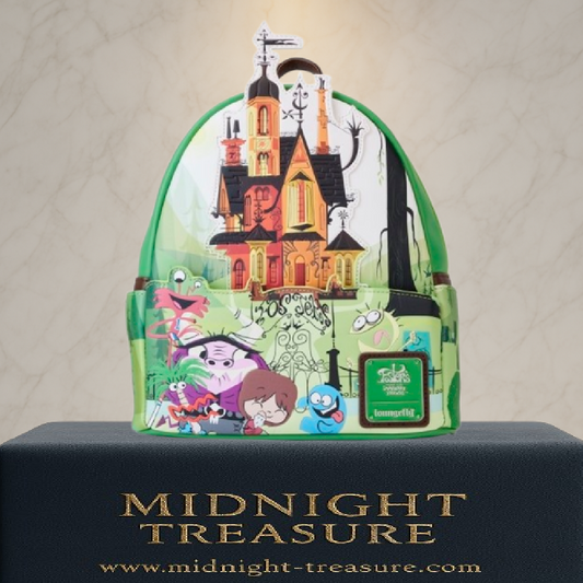 Sac Ă dos Loungefly Fosterâs Home for Imaginary Friends â 23 x 27 x 11 cm. Design cartoon avec dĂ©coupe de la maison et personnages emblĂ©matiques. Un sac colorĂ© et original pour les fans de la sĂ©rie.