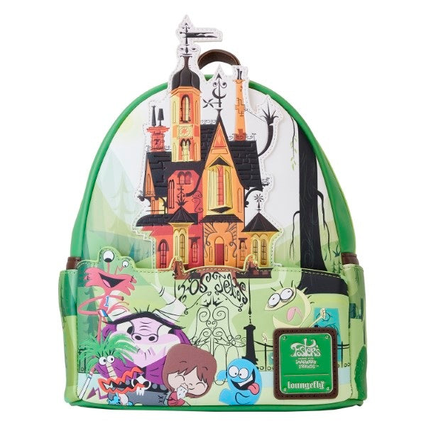 Pack Loungefly Foster’s Home for Imaginary Friends – Sac à dos 23x27x11 cm + portefeuille 12x10 cm. Ensemble collector coloré inspiré de la série Cartoon Network, avec Mac, Bloo et la maison Foster.

