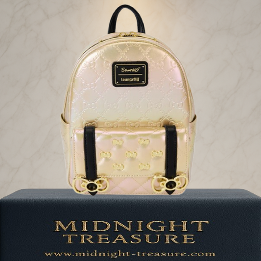 Sac Loungefly Hello Kitty â 50e Anniversaire â DorĂ© mĂ©tallique â Sanrio. Sac Ă dos en simili cuir embossĂ©, avec doublure exclusive. Une Ă©dition collector chic pour les fans de Hello Kitty.