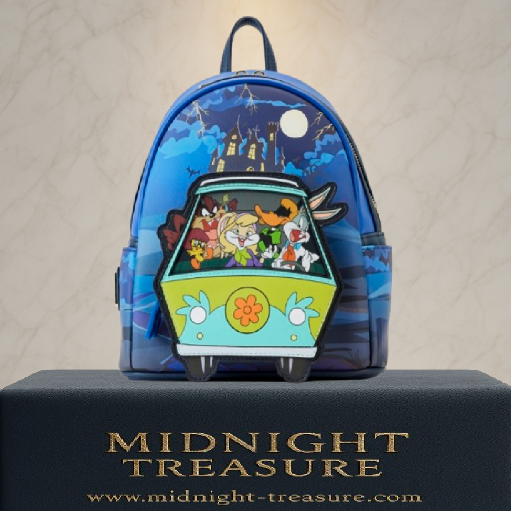 Sac à dos Loungefly Looney Tunes x Scooby-Doo – Warner 100e Anniversaire – 23 x 27 x 11 cm. Design crossover avec la Mystery Machine, fond phosphorescent et doublure spéciale. Collector et fun.

