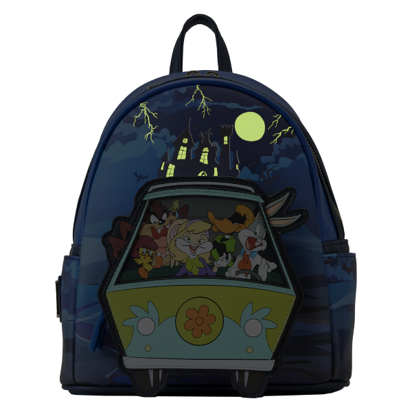 Sac à dos Loungefly Looney Tunes x Scooby-Doo – Warner 100e Anniversaire – 23 x 27 x 11 cm. Design crossover avec la Mystery Machine, fond phosphorescent et doublure spéciale. Collector et fun.

