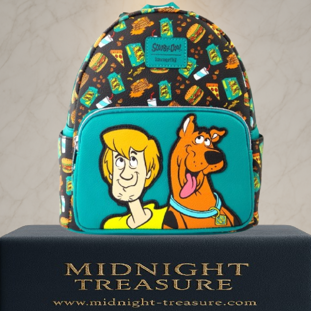 Sac à dos Loungefly – Scooby-Doo – Snacks – 23 x 27 x 11 cm. Mini sac coloré avec Scooby et Sammy, motifs burgers, pizzas et snacks. Un accessoire culte pour les fans de Scooby-Doo.

