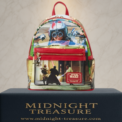 Sac à dos Loungefly – Star Wars: Episode I – The Phantom Menace – 23x11x25 cm. Mini sac vibrant avec visuels cultes du film, doublure exclusive, charm Naboo. Un must-have pour les fans de Star Wars. 👑

