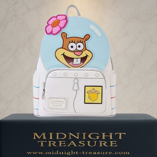 Sac à dos Loungefly – Bob l’Éponge – Sandy Cheeks Cosplay – 23 x 11 x 25 cm. Mini sac blanc en simili cuir avec casque, fleur rose, écusson gland et breloque méduse rose.

