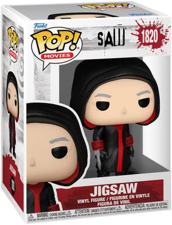 Lot Funko Pop! Saw – Jigsaw (N°1820) en version classique et Chase avec masque de cochon. Deux figurines détaillées du maître des pièges mortels, parfaites pour les fans de la saga Saw.

