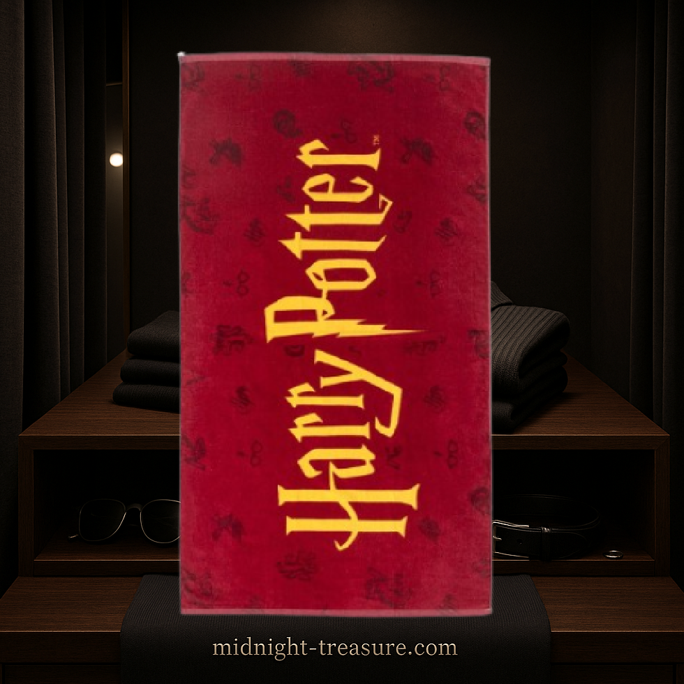 Serviette Harry Potter – Logo officiel – 140 x 70 cm – Polyester. Fond rouge avec inscription dorée Harry Potter. Un accessoire indispensable pour les fans de la saga magique.