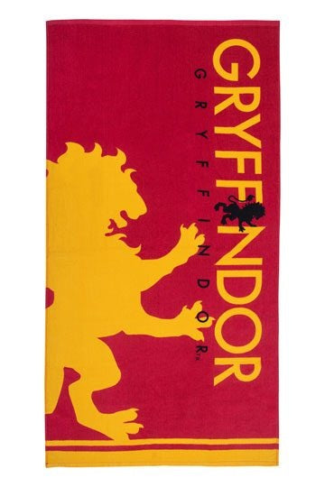 Serviette Harry Potter – Maison Gryffondor – 140 x 70 cm – 100 % coton. Design rouge et or avec lion emblématique. Parfaite pour représenter ta maison préférée avec fierté.