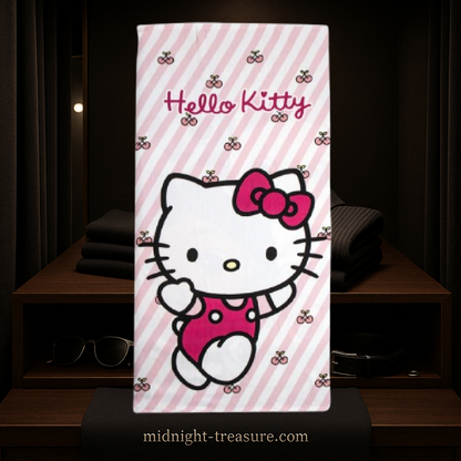 🎀🌸 Serviette de Plage Hello Kitty – 70 x 140 cm – Sanrio 💖🏖️