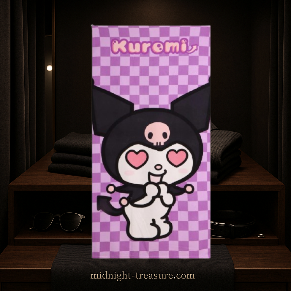 🏖️💜 Serviette de Plage Kuromi – 70 x 140 cm – Sanrio 🖤🏖️