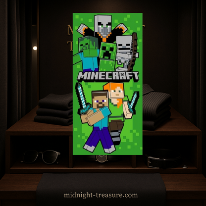 ⛏️🌿 Serviette de Plage Minecraft – 70 x 140 cm – Officielle 🎮🏖️