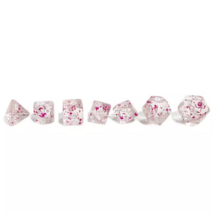 🎲🌸 Set de 7 Dés Miniature – Rose Pailleté – Jeu de Rôle ✨🎲