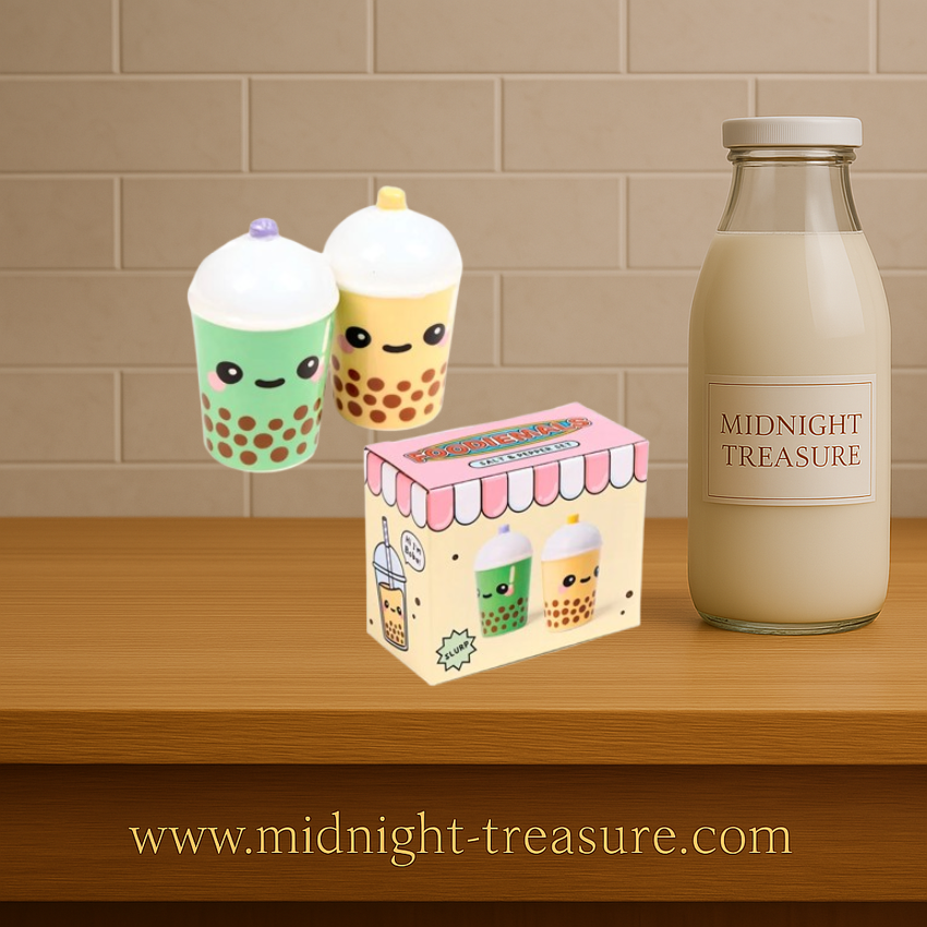 Set salière et poivrière kawaii bubble tea en céramique. Duo décoratif coloré en forme de boba tea, parfait pour une table fun et une cuisine originale.