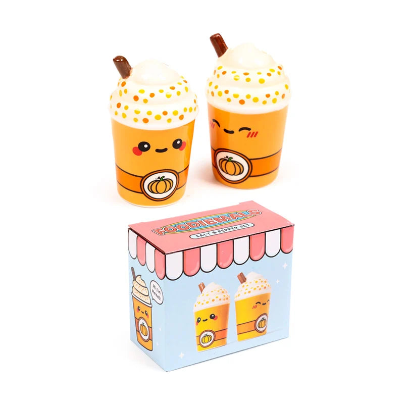 🎃☕ Set Salière & Poivrière – Latte Épicé à la Citrouille – Kawaii ☕🎃