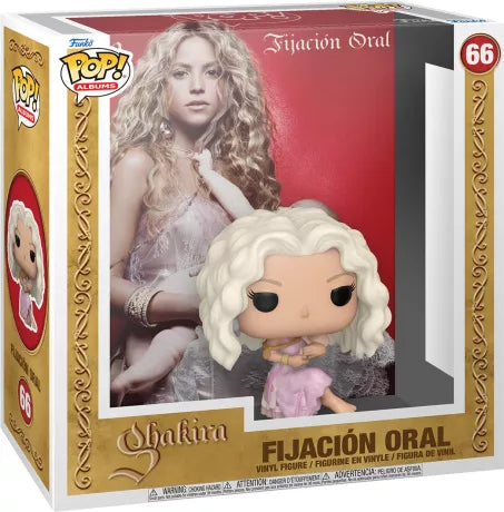 "Funko Pop! Albums – Shakira (66) – Fijación Oral Vol. 1. Figurine représentant Shakira dans sa tenue iconique de la pochette de l'album, accompagnée du décor fidèle à la jaquette originale. Un must-have pour les fans de Shakira et les collectionneurs de Pop! Albums !"

