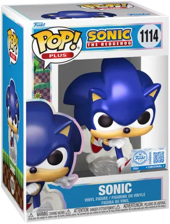 Funko Pop! Sonic the Hedgehog – Sonic (N°1114) Pearlescent. Figurine dynamique du hérisson bleu en pleine course, avec effet nacré et base translucide.
