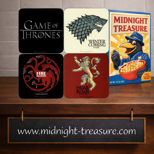 Lot de 4 sous-verres Game of Thrones avec emblèmes des maisons Stark, Targaryen et Lannister et logo officiel de la série