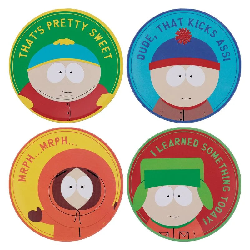 🍻🏔️ South Park – Cartman, Stan, Kyle & Kenny – Lot de 4 sous-verres en métal 🏔️🍻