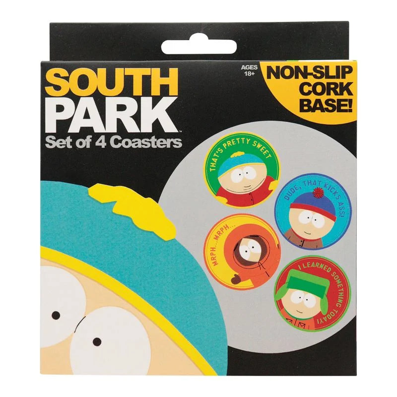 🍻🏔️ South Park – Cartman, Stan, Kyle & Kenny – Lot de 4 sous-verres en métal 🏔️🍻