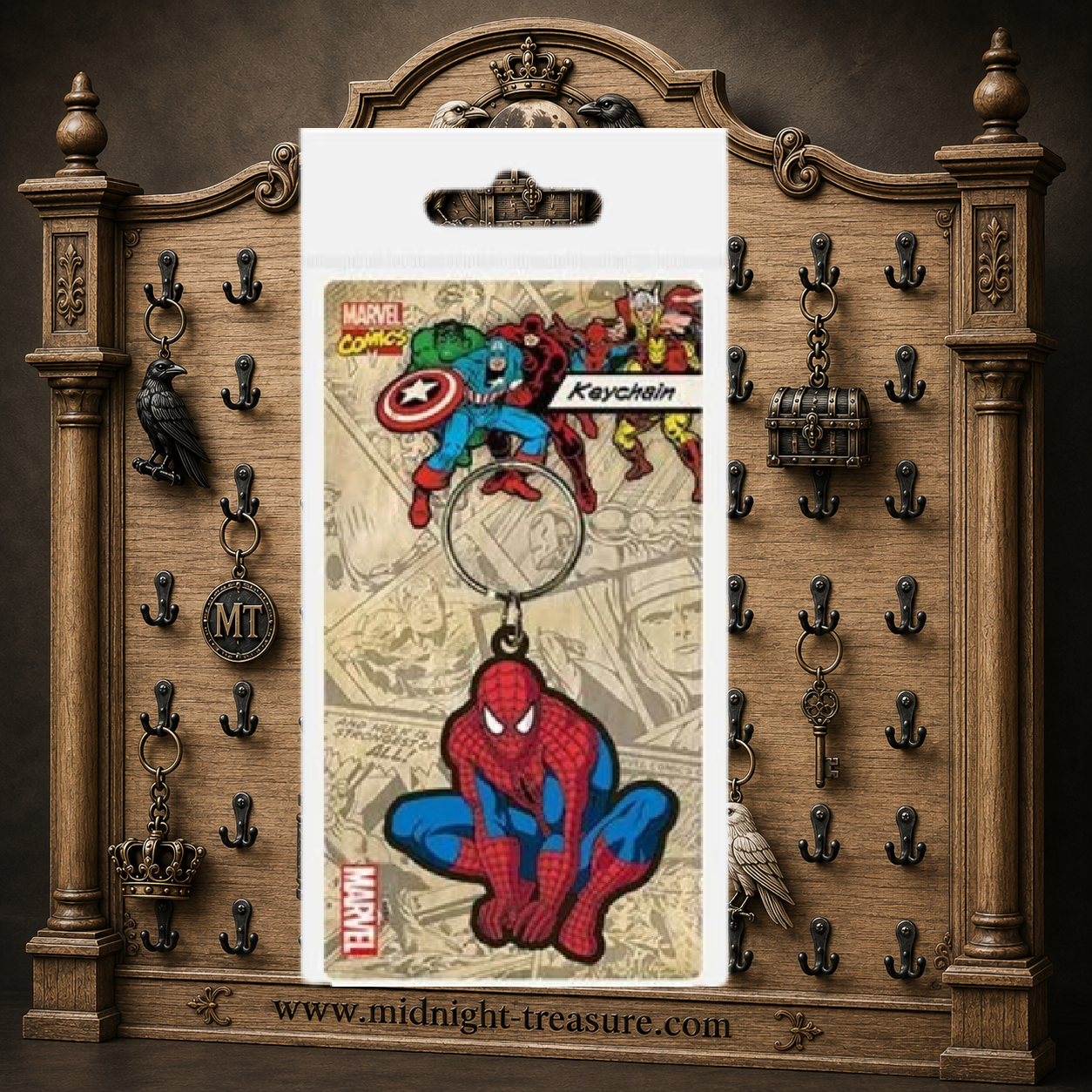 Porte-clés Spider-Man Crouch en PVC rouge et bleu sous licence officielle Marvel Comics par Pyramid International.