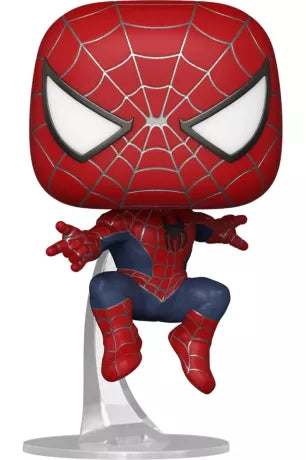Funko Pop! Spider-Man: No Way Home – Friendly Neighborhood Spider-Man (Tobey Maguire) (N°1158). Figurine du Spider-Man de Tobey Maguire en pose aérienne avec costume rouge et bleu.