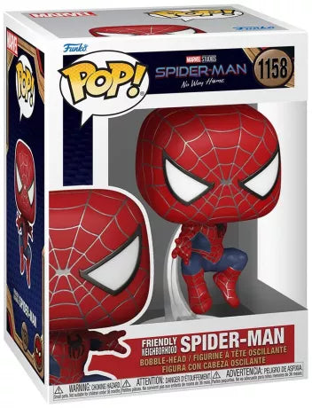 Funko Pop! Spider-Man: No Way Home – Friendly Neighborhood Spider-Man (Tobey Maguire) (N°1158). Figurine du Spider-Man de Tobey Maguire en pose aérienne avec costume rouge et bleu.
