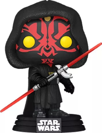 Funko Pop! Star Wars – Darth Maul (Dark Maul) – N°740. Figurine avec capuche noire, double sabre laser rouge et pose emblématique du Sith.