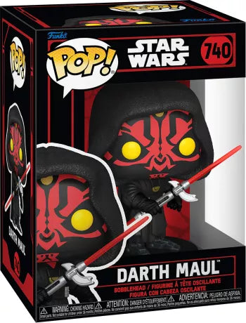 Funko Pop! Star Wars – Darth Maul (Dark Maul) – N°740. Figurine avec capuche noire, double sabre laser rouge et pose emblématique du Sith.