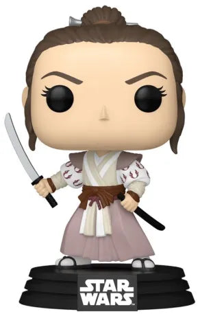 Funko Pop! Star Wars – Rey Skywalker Samurai (N°774). Rey en tenue samouraï avec katana, kimono rose et socle Star Wars. Figurine stylisée et détaillée.