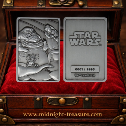 Lingot collector officiel Star Wars Jabba the Hutt en métal embossé Fanattik, édition limitée et numérotée à 9 995 exemplaires.