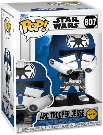 Funko Pop! Star Wars – ARC Trooper Jesse (Chase) – N°807. Version rare avec casque intégral, armure détaillée de la 501ᵉ. Une pièce emblématique pour les fans de The Clone Wars.