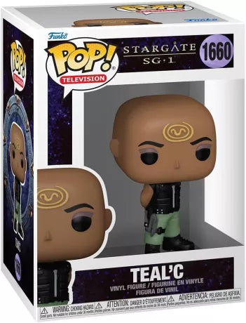 Funko Pop! Stargate SG-1 – Teal’c (n°1660). Teal’c bras croisés, tatouage Jaffa doré visible, dans sa tenue de combat. Une figurine charismatique et fidèle pour les fans de Stargate.