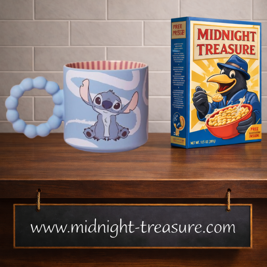 Mug coloré premium Stitch 300 ml Disney en céramique avec anse en forme de perles. Tasse officielle Lilo & Stitch représentant Stitch et Scrump sur un design pastel.