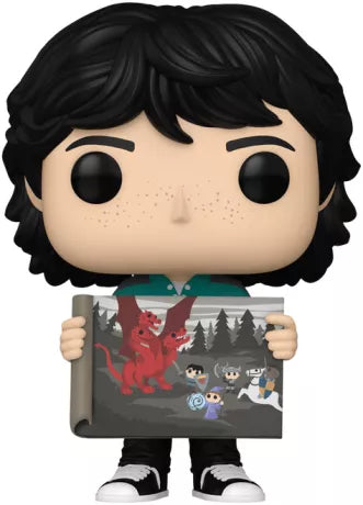 Funko Pop! Stranger Things – Mike (N°1539). Figurine de Mike tenant une illustration Dungeons & Dragons, fidèle à la série.