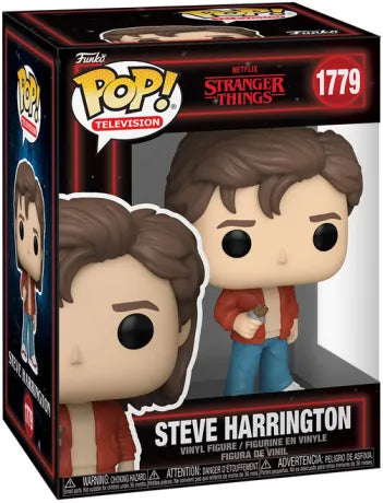 Funko Pop! Stranger Things – Steve Harrington (N°1779). Steve tenant une barre chocolatée, veste rouge et coupe 80’s. Figurine fidèle à la série Netflix.