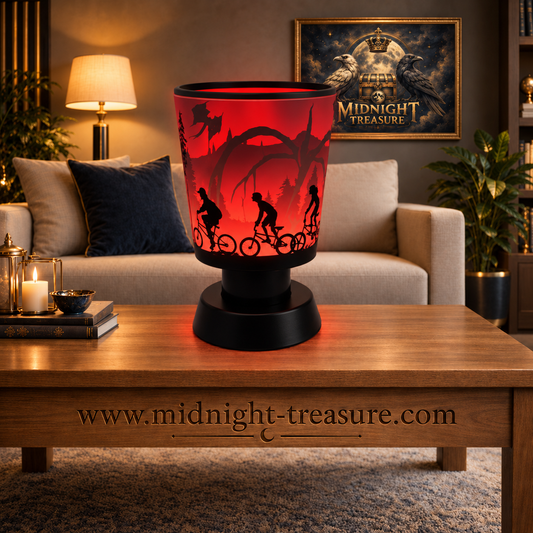 Lampe Stranger Things Colour Reveal allumée en rouge révélant Le Monde à l'Envers