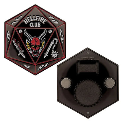 🔥🎲 Stranger Things – Hellfire Club – Ouvre-bouteille magnétique D20 🎲🔥