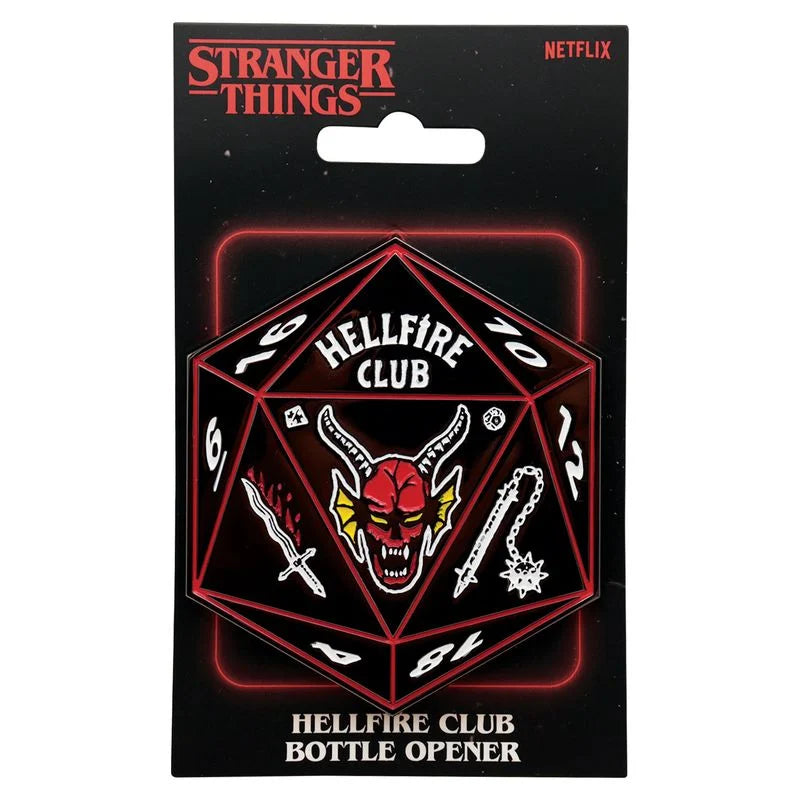 🔥🎲 Stranger Things – Hellfire Club – Ouvre-bouteille magnétique D20 🎲🔥