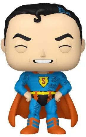 Funko Pop! DC Comics – Golden Age Superman (N°609). Figurine représentant Superman dans son costume rétro de l’Âge d’Or, posture iconique mains sur la ceinture.