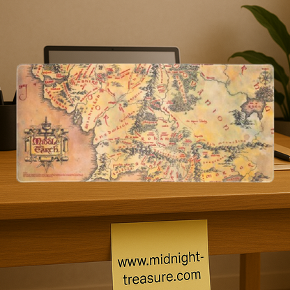 Tapis de bureau XL Le Seigneur des Anneaux avec carte de la Terre du Milieu, surface textile 80x35 cm antidérapante et imperméable.