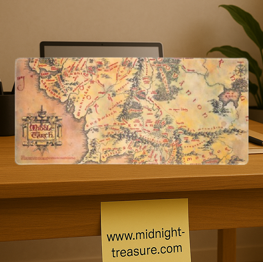 Tapis de bureau XL Le Seigneur des Anneaux avec carte de la Terre du Milieu, surface textile 80x35 cm antidérapante et imperméable.