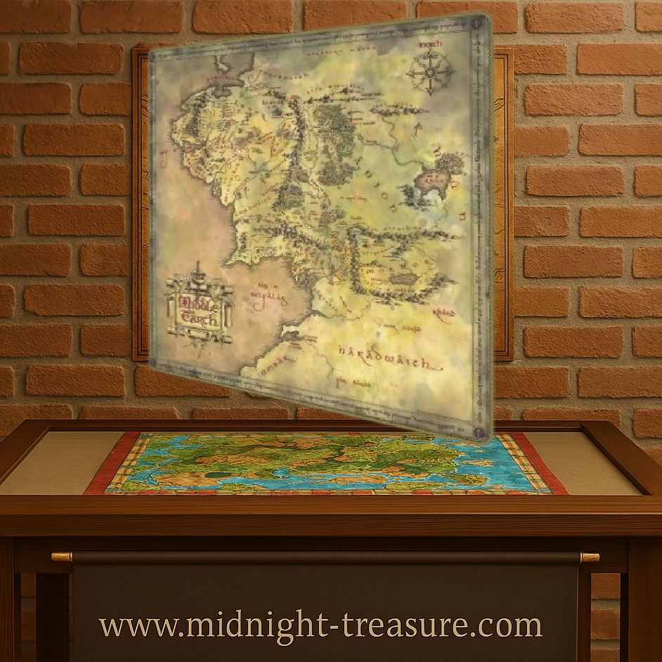 Tapis de jeu néoprène Seigneur des Anneaux – Carte de la Terre du Milieu (60x60 cm). Surface polyester lisse, dessous antidérapant en néoprène et finitions premium. Parfait pour les jeux de rôle, de cartes et comme objet de collection pour les fans de Tolkien.