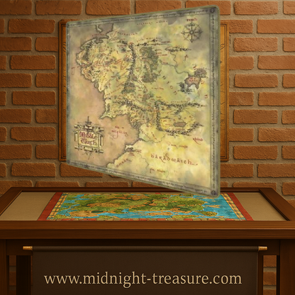 Tapis de jeu néoprène Seigneur des Anneaux – Carte de la Terre du Milieu (60x60 cm). Surface polyester lisse, dessous antidérapant en néoprène et finitions premium. Parfait pour les jeux de rôle, de cartes et comme objet de collection pour les fans de Tolkien.