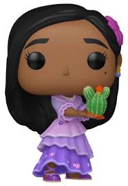 "Funko Pop! Encanto – Isabela with Cactus (1409). Isabela dans sa robe violette signature, tenant un cactus, symbole de sa capacité à créer la vie végétale de manière inattendue. Une figurine parfaite pour les fans du film Encanto de Disney et des personnages magiques de la famille Madrigal !"

