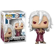 "Funko Pop! Demon Slayer – Tengen Uzui (1537). Tengen Uzui dans une tenue décontractée, bras croisés, avec son regard perçant et ses cheveux blancs distinctifs. Une figurine exclusive parfaite pour les fans de Demon Slayer et des Hashira !"
