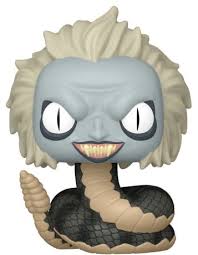 "Funko Pop! Movies – Beetlejuice (1728) – Beetlejuice. Représentation effrayante de Beetlejuice sous sa forme de serpent, avec ses yeux perçants et son sourire sinistre. Une figurine captivante pour les fans de Tim Burton et les collectionneurs de Funko Pop! Movies !"

