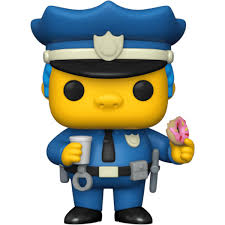 "Funko Pop! Television – Chief Wiggum (899) – The Simpsons. Figurine représentant le chef Wiggum en uniforme de policier, tenant un donut rose et une tasse de café. Un must-have pour les fans des Simpson et les collectionneurs de Funko Pop! Television !"

